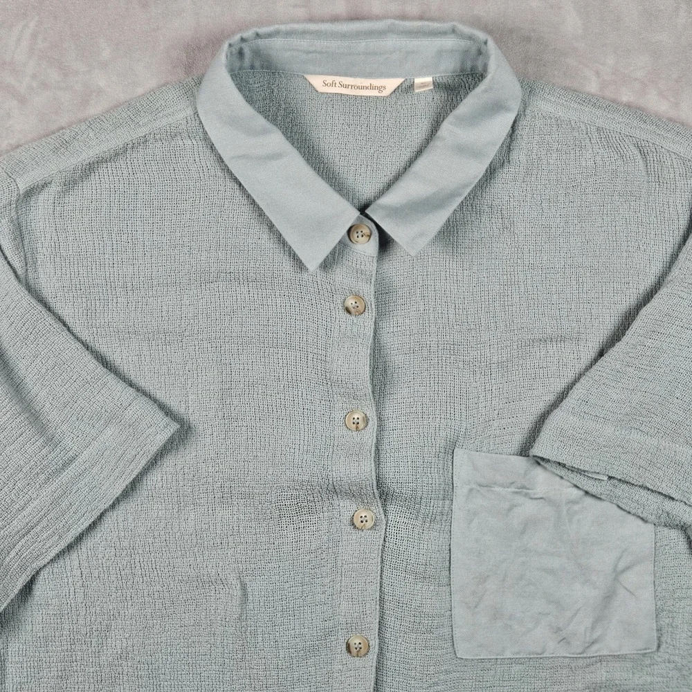Soft Surroundings Shirt Womens XL Green Textured Gauze Rayon Blend Button Up